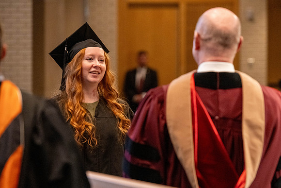 Students graduate from the College of Language and Letters, in the Taylor Building.