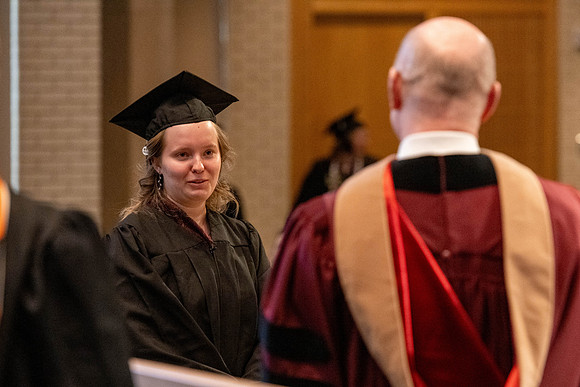 Students graduate from the College of Language and Letters, in the Taylor Building.