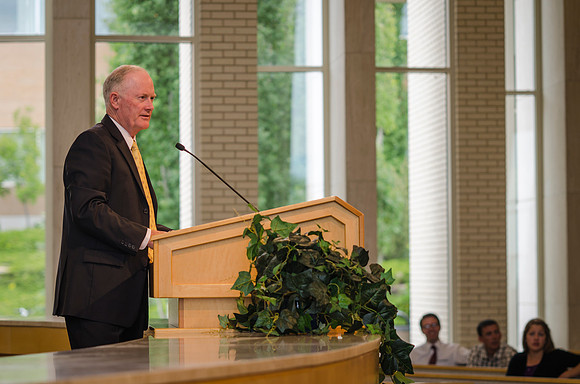 Students were given an opportunity to ask President Kim B. Clark questions during an open forum.
