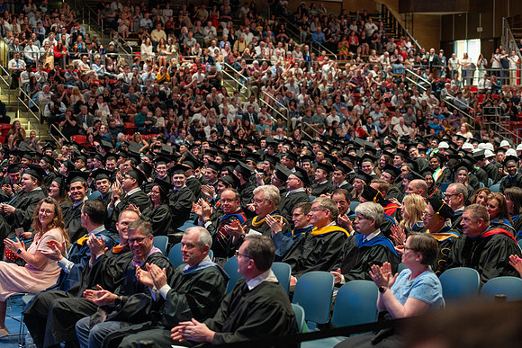 Students graduate from the College of Physical Sciences & Engineering, in the Hart Building.