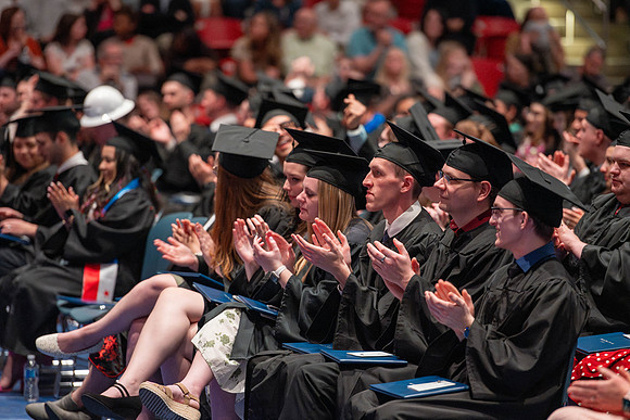 Students graduate from the College of Physical Sciences & Engineering, in the Hart Building.