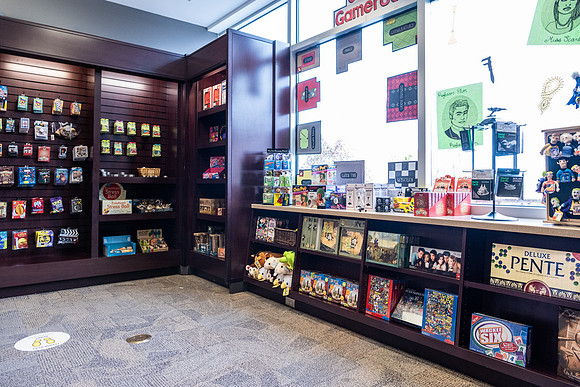 Photos of the interior of the Bookstore.
