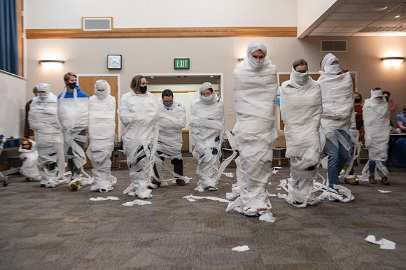 Students participate in a Halloween party as part of the special needs program