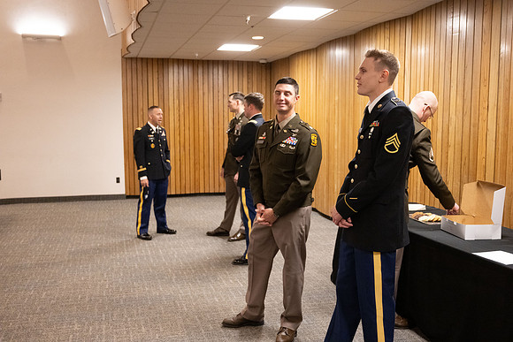 BYU-Idaho Army Reserve Officer Training Corps Fall Commissioning for Nathan Adams, Seth Gohnert and Greg Lachaga.
