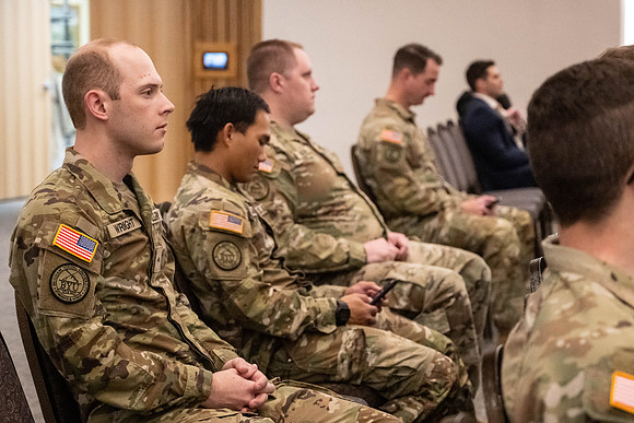 BYU-Idaho Army Reserve Officer Training Corps Fall Commissioning for Nathan Adams, Seth Gohnert and Greg Lachaga.