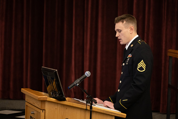 BYU-Idaho Army Reserve Officer Training Corps Fall Commissioning for Nathan Adams, Seth Gohnert and Greg Lachaga.