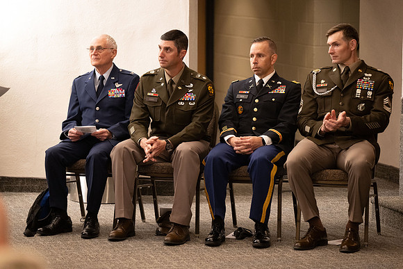 BYU-Idaho Army Reserve Officer Training Corps Fall Commissioning for Nathan Adams, Seth Gohnert and Greg Lachaga.