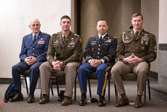 BYU-Idaho Army Reserve Officer Training Corps Fall Commissioning for Nathan Adams, Seth Gohnert and Greg Lachaga.