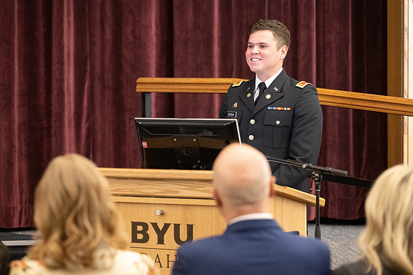 BYU-Idaho Army Reserve Officer Training Corps Fall Commissioning for Nathan Adams, Seth Gohnert and Greg Lachaga.