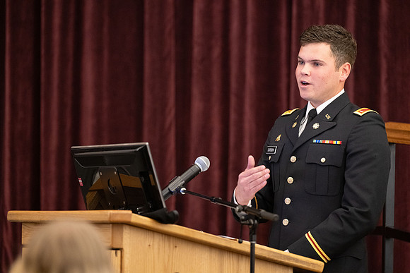 BYU-Idaho Army Reserve Officer Training Corps Fall Commissioning for Nathan Adams, Seth Gohnert and Greg Lachaga.