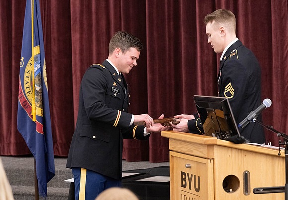 BYU-Idaho Army Reserve Officer Training Corps Fall Commissioning for Nathan Adams, Seth Gohnert and Greg Lachaga.