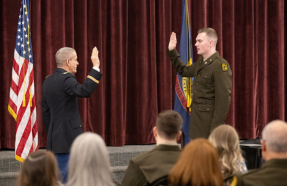 BYU-Idaho Army Reserve Officer Training Corps Fall Commissioning for Nathan Adams, Seth Gohnert and Greg Lachaga.