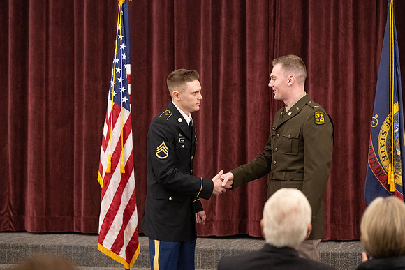 BYU-Idaho Army Reserve Officer Training Corps Fall Commissioning for Nathan Adams, Seth Gohnert and Greg Lachaga.