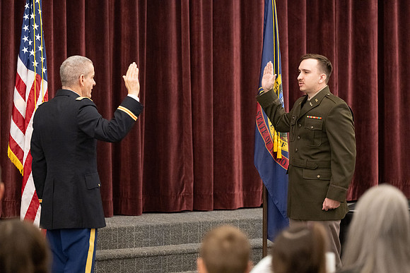 BYU-Idaho Army Reserve Officer Training Corps Fall Commissioning for Nathan Adams, Seth Gohnert and Greg Lachaga.