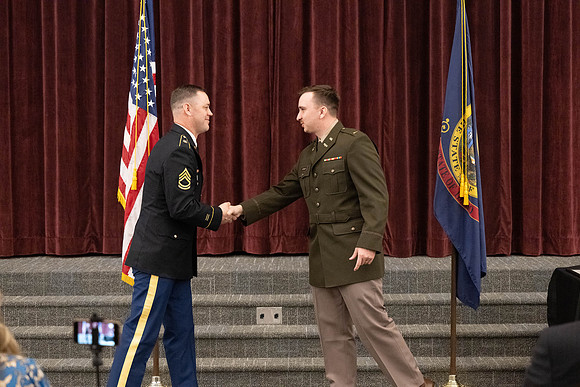 BYU-Idaho Army Reserve Officer Training Corps Fall Commissioning for Nathan Adams, Seth Gohnert and Greg Lachaga.