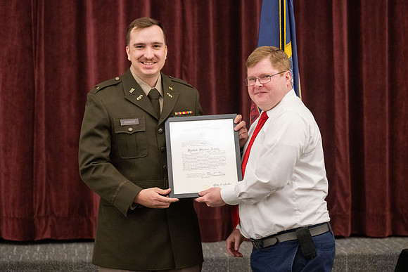 BYU-Idaho Army Reserve Officer Training Corps Fall Commissioning for Nathan Adams, Seth Gohnert and Greg Lachaga.