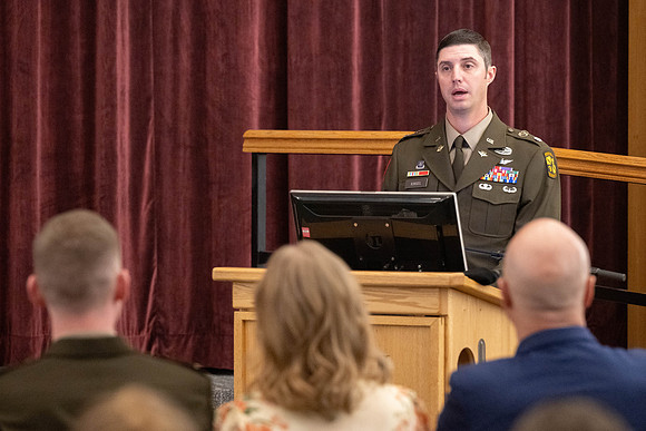 BYU-Idaho Army Reserve Officer Training Corps Fall Commissioning for Nathan Adams, Seth Gohnert and Greg Lachaga.