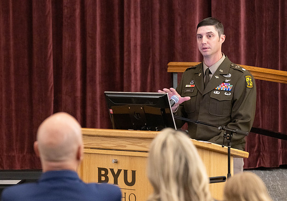 BYU-Idaho Army Reserve Officer Training Corps Fall Commissioning for Nathan Adams, Seth Gohnert and Greg Lachaga.