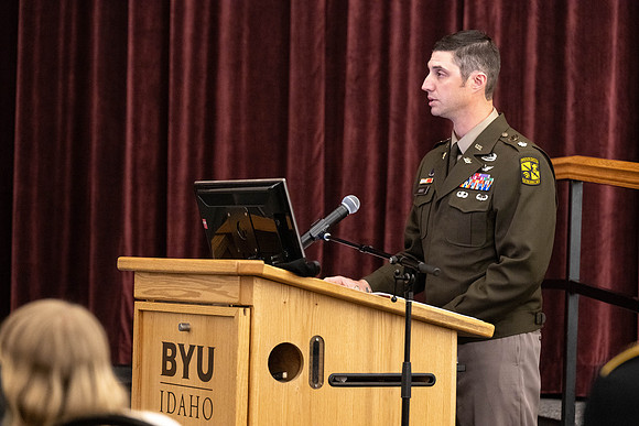 BYU-Idaho Army Reserve Officer Training Corps Fall Commissioning for Nathan Adams, Seth Gohnert and Greg Lachaga.