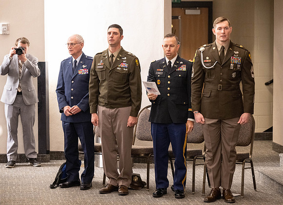 BYU-Idaho Army Reserve Officer Training Corps Fall Commissioning for Nathan Adams, Seth Gohnert and Greg Lachaga.