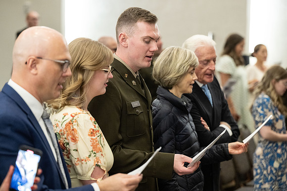 BYU-Idaho Army Reserve Officer Training Corps Fall Commissioning for Nathan Adams, Seth Gohnert and Greg Lachaga.