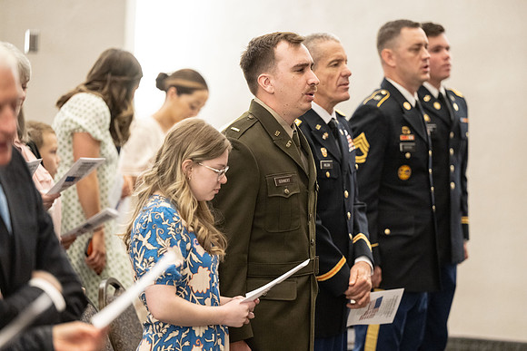 BYU-Idaho Army Reserve Officer Training Corps Fall Commissioning for Nathan Adams, Seth Gohnert and Greg Lachaga.