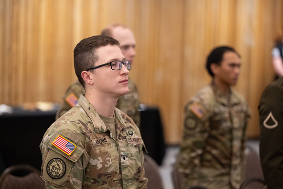 BYU-Idaho Army Reserve Officer Training Corps Fall Commissioning for Nathan Adams, Seth Gohnert and Greg Lachaga.