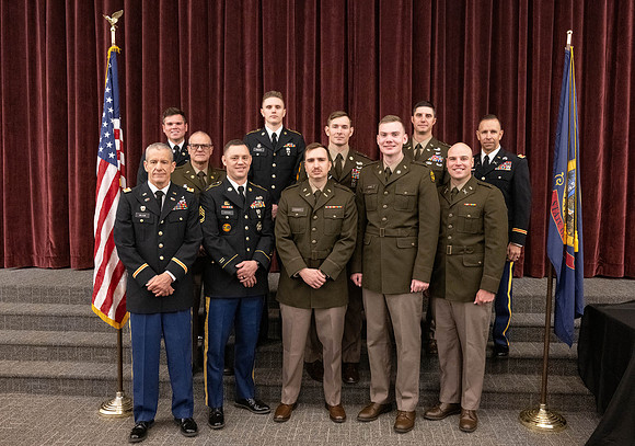 BYU-Idaho Army Reserve Officer Training Corps Fall Commissioning for Nathan Adams, Seth Gohnert and Greg Lachaga.