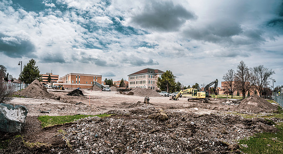 Construction work during spring break on campus.