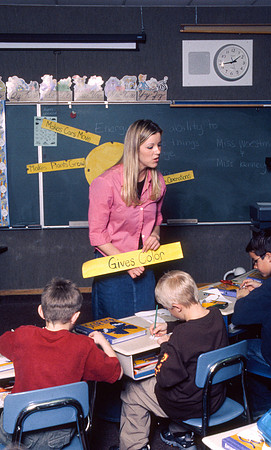 Student teachers practice in the classroom. March 6, 2002.