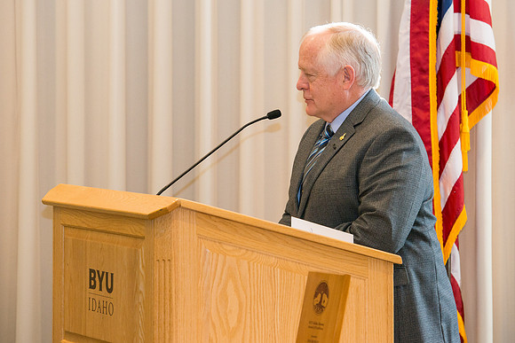 Emeritus Breakfast, Nov 2018, BYU-Idaho Alumni Award of excellence was awarded to Jon Beesley.