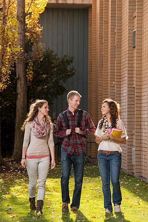 Brooklin Jensen, Alec Curtis and Dakodah Terry enjoy walking on campus during the fall semester.
