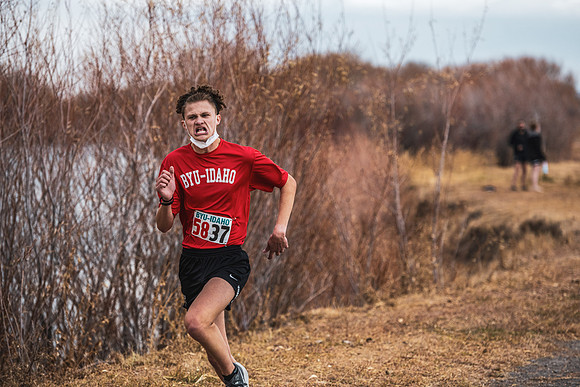 Students compete in the Competitive Sports Cross Country championship on a course at the BYU-Idaho Livestock Center.