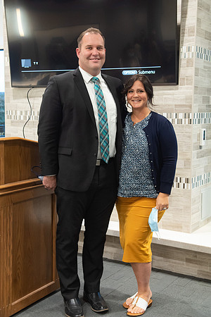 Guest speaker, Riley Burton, and his wife after he spoke at the Housing and Student Living Morningside.