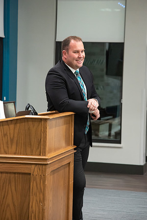Guest speaker, Riley Burton, at the Housing and Student Living Morningside at the new community center at University Village.
