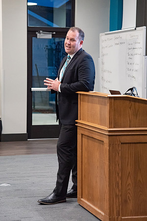 Guest speaker, Riley Burton, at the Housing and Student Living Morningside at the new community center at University Village.