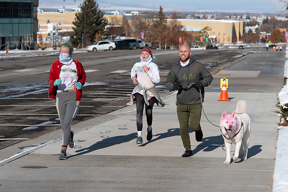Students and their families running the Holiday Color Run.