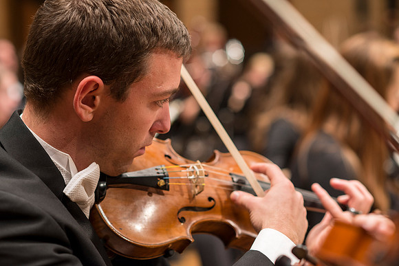 Symphony Orchestra under the direction of Robert Tueller during a dress rehearsal for a performance of Brahms Symphony, No. 1.
