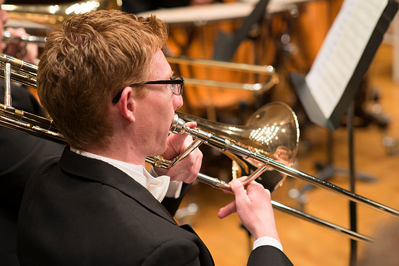 Symphony Orchestra under the direction of Robert Tueller during a dress rehearsal for a performance of Brahms Symphony, No. 1.