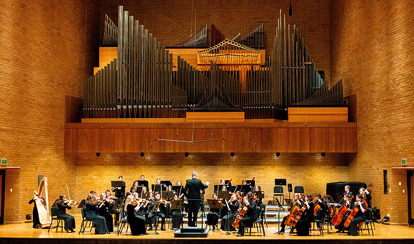 The BYU-Idaho department of music presented the Symphony Orchestra held in the Barrrus Concert Hall.