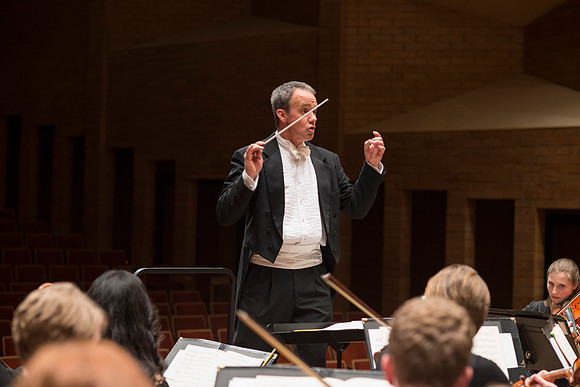 Symphony Orchestra under the direction of Robert Tueller during a dress rehearsal for a performance of Brahms Symphony, No. 1.