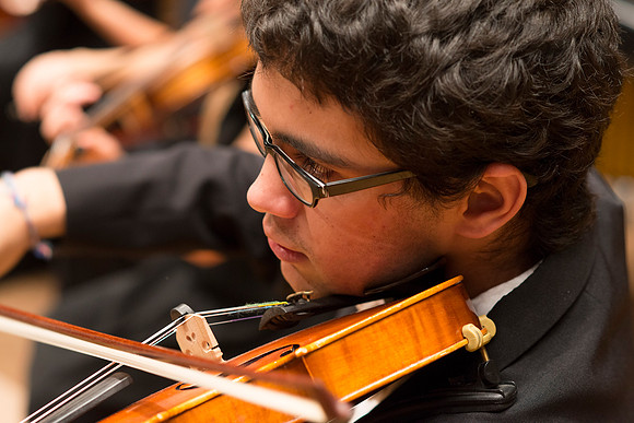 Symphony Orchestra under the direction of Robert Tueller during a dress rehearsal for a performance of Brahms Symphony, No. 1.