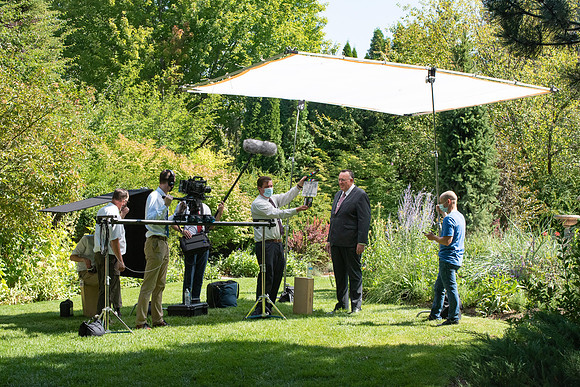 Video production of Vice President, Jon Linford, in the Thomas E. Ricks Gardens for the We're In This Together campaign.