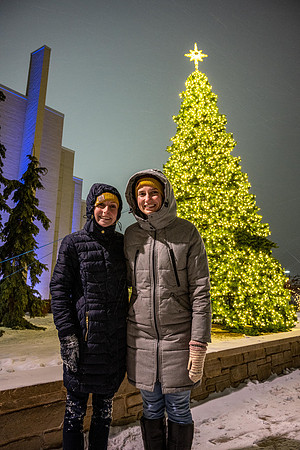 BYU-Idaho all lit up for the holidays.
