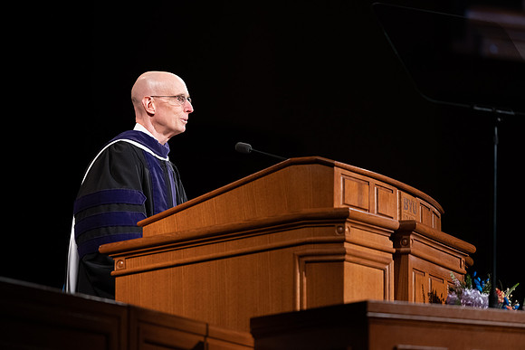 President Henry J Eyring pre-records his Commencement address for Dec 2020 graduation.