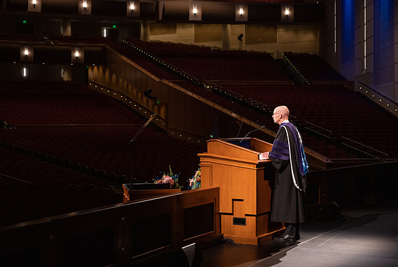 President Henry J Eyring pre-records his Commencement address for Dec 2020 graduation.