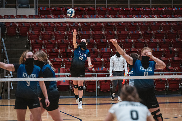 The women's volleyball championship took place in the Hart gym with COVID-19 safety precautions in place.