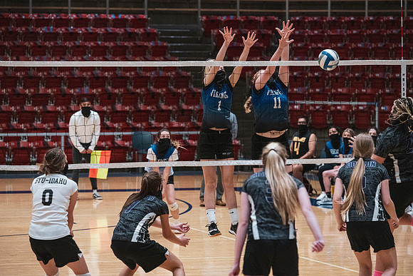 The women's volleyball championship took place in the Hart gym with COVID-19 safety precautions in place.