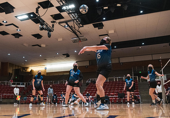 The women's volleyball championship took place in the Hart gym with COVID-19 safety precautions in place.