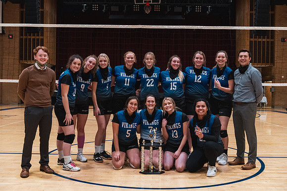 The women's volleyball championship took place in the Hart gym with COVID-19 safety precautions in place.
